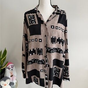 Chic Geometric Button Down Shirt - Black and Tan